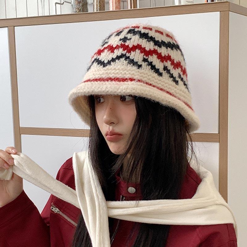 Fair Island Wind Jacquard Knitted Fisherman'S Hat Children'S Autumn And Winter Thermal Basin Hat Fashionable Versatile Bucket Hat