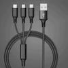 Fast Charging Cable 3-in-1 Nylon Braided Durable Tangle-Free Type-C/Micro USB/8-Pin Reliable Multi-device Data Cable