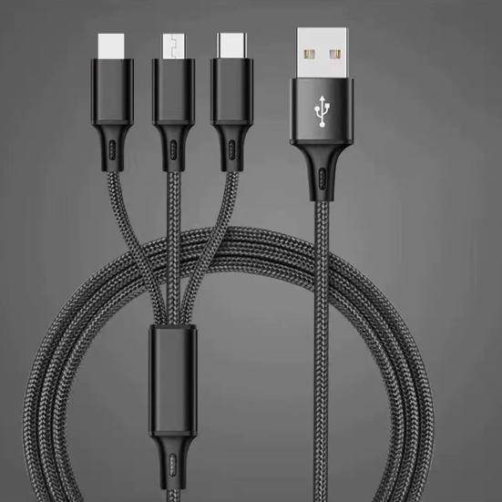 Fast Charging Cable 3-in-1 Nylon Braided Durable Tangle-Free Type-C/Micro USB/8-Pin Reliable Multi-device Data Cable