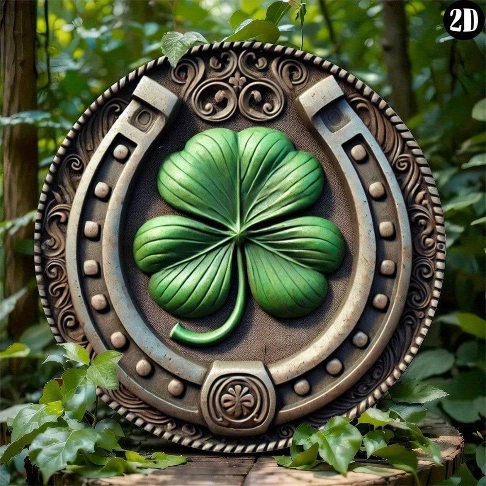 Винтажное Подкова Клевер Металлическое Настенное Искусство Зеленый Рустикальный Декор Дом Кафе Гараж Улица