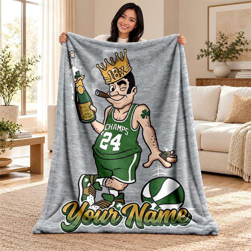 Boston Celtics Custom Name Fleece Blanket Personalized Soft Cozy Throw Blanket Customized Gift for Birthday Christmas