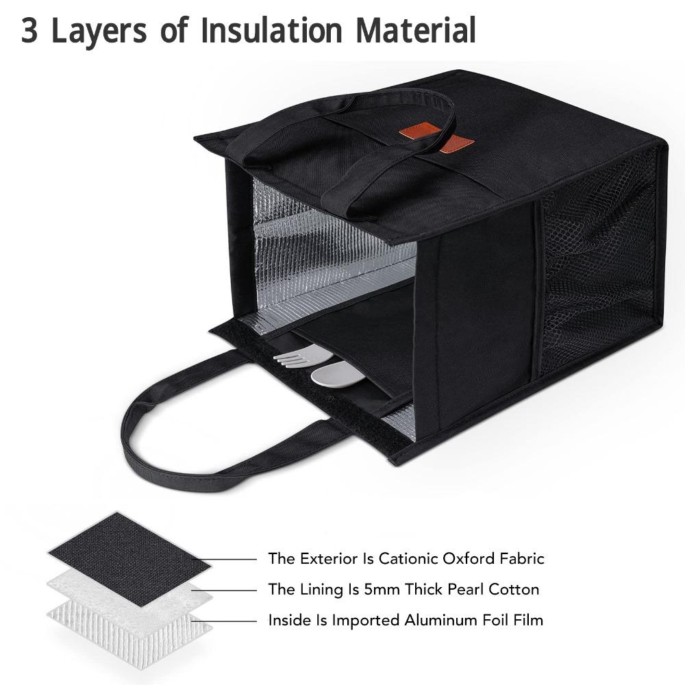 With Pockets Insulated Lunch Bag Reusable Thermal Insulation Lunch Box  for Picnic