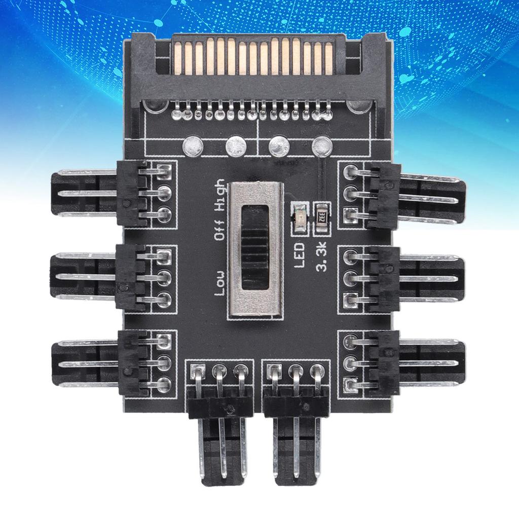 Computer Fan Hub Splitter 8‑Way Speed Controller 3 Pin Extension Cable SATA Interface