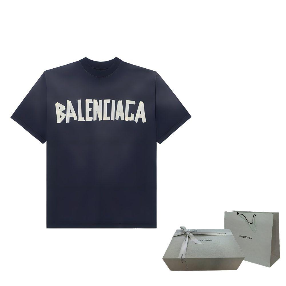 Balenciaga Мужская футболка с лентой, средняя посадка, выцветшая черная 739784TOVA91055