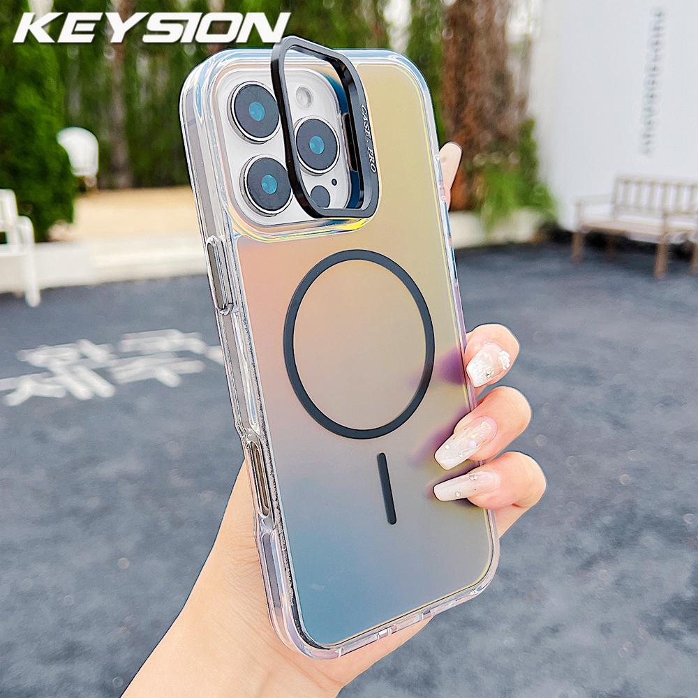 KEYSION Цветной градиентный магнитный чехол-подставка с держателем для линз для iPhone 11 12 13 Pro Max для MagSafe TPU+PC Ударопрочная задняя крышка