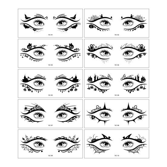 10 Sheets Halloween Spider Eye Tattoo Stickers Face Temporary Tattoos DIY Bat Skull Spider Web Pattern Scary Eye Shadow Stickers for Adult Kids