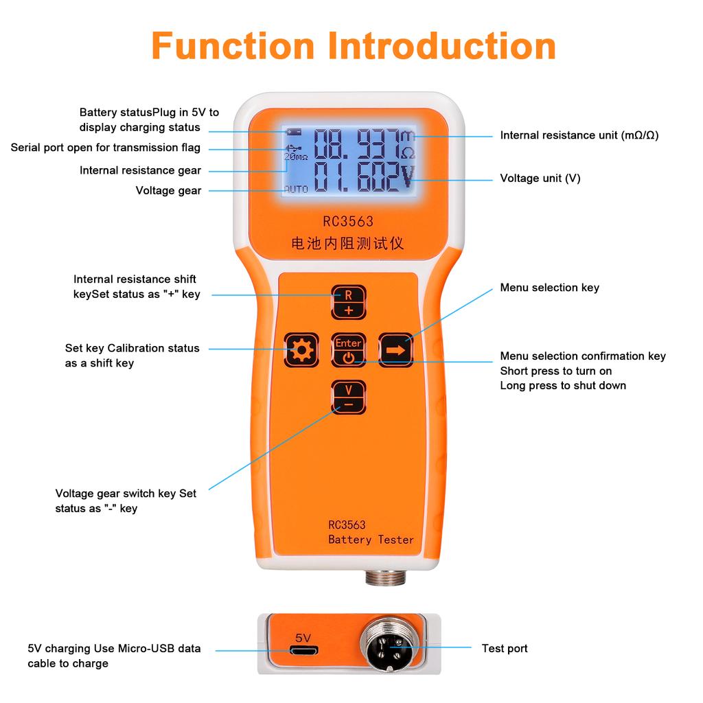 RC3563 200 Ohm  100V Handheld Portable Battery Internal Resistance Voltage Tester 3 Digit Display Battery Tester High