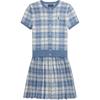 Polo Kids Dress Set FW24 Plaid Print Round Neck Single-Breasted Short Sleeve Kids Dress Blue CWPO2STG2U20014-999