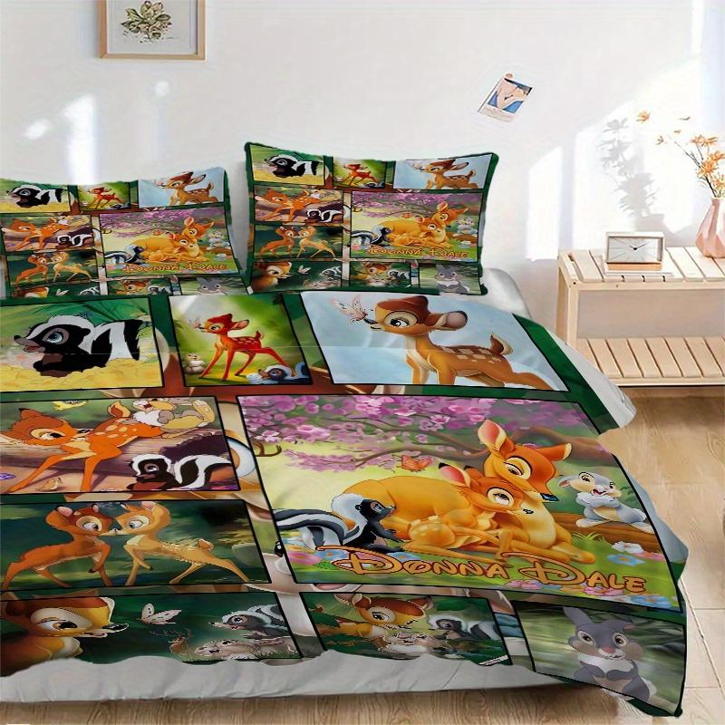 3pcs Bambi & Friends Printed Bedding Set, Soft and Comfortable Quilt Cover for Bedroom, Guest Room (1 Duvet Cover + 2 Pillowcases, Pillow Core No