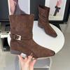 Женские осенне-зимние новые ретро грязные ботинки средней высоты на толстом каблуке с квадратным носком