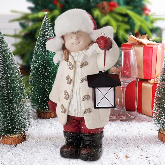 Скульптура Ребенок и Фонарь Смола Мультяшная Детская Фигурка Фестиваль Внутреннее Наружное Украшение