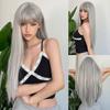 Silver Ash Gray Long Straight Synthetic Wigs Lolita Cosplay Natural Hair with Bangs for Women Party Daily Heat Resistant