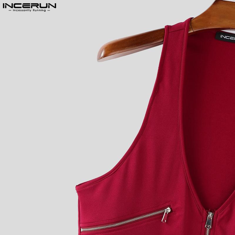 INCERUN Мужские топы-майки без рукавов с глубоким V-образным вырезом на молнии, асимметричные, повседневные