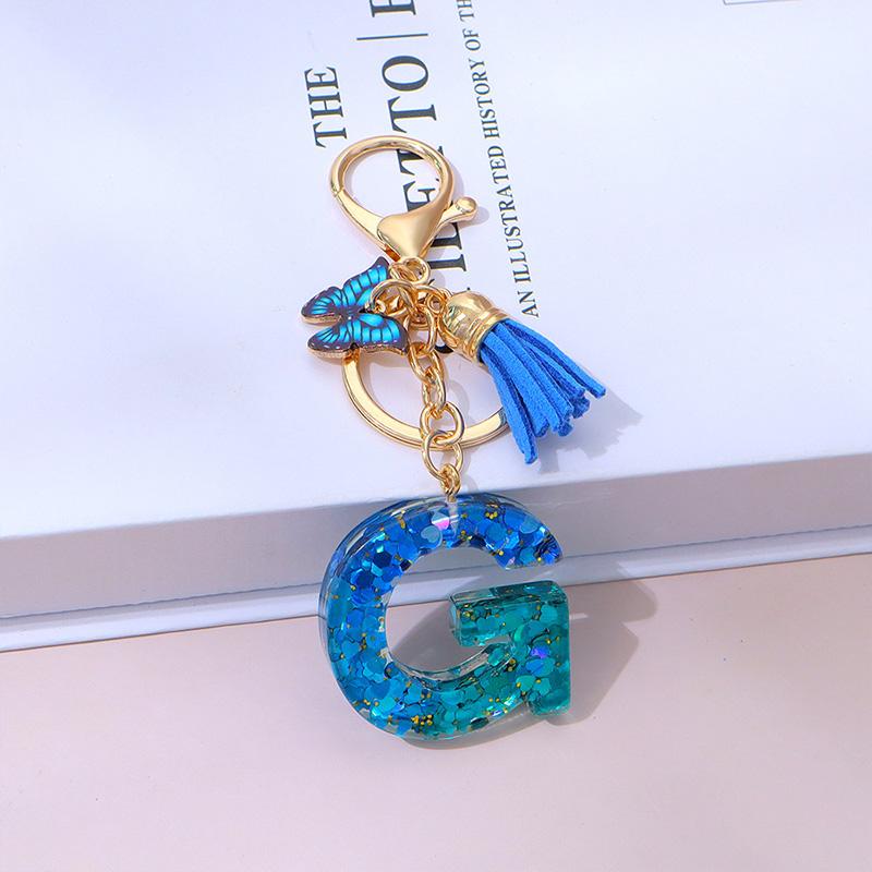 1 шт. Брелок с надписью для подвески на рюкзак, держатель для ключей, брелок с кисточкой, бабочка, милая градиентная смола, синий с пайетками