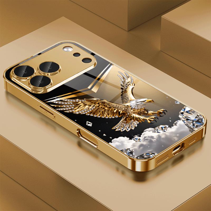 Изысканный бизнес-чехол для телефона с золотым орлом для iPhone 17 Pro Max, чехол со встроенным стеклом для iPhone 17 16 15 14 13 pm Pro Plus