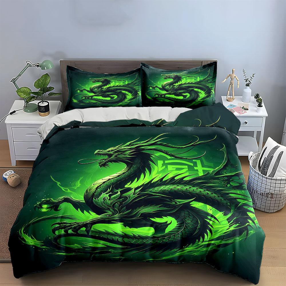 Dragon Artwork Three-Piece Decor Bedding Set with 1 Duvet Cover 2 Pillowcases Single Double King Queen, Gift
