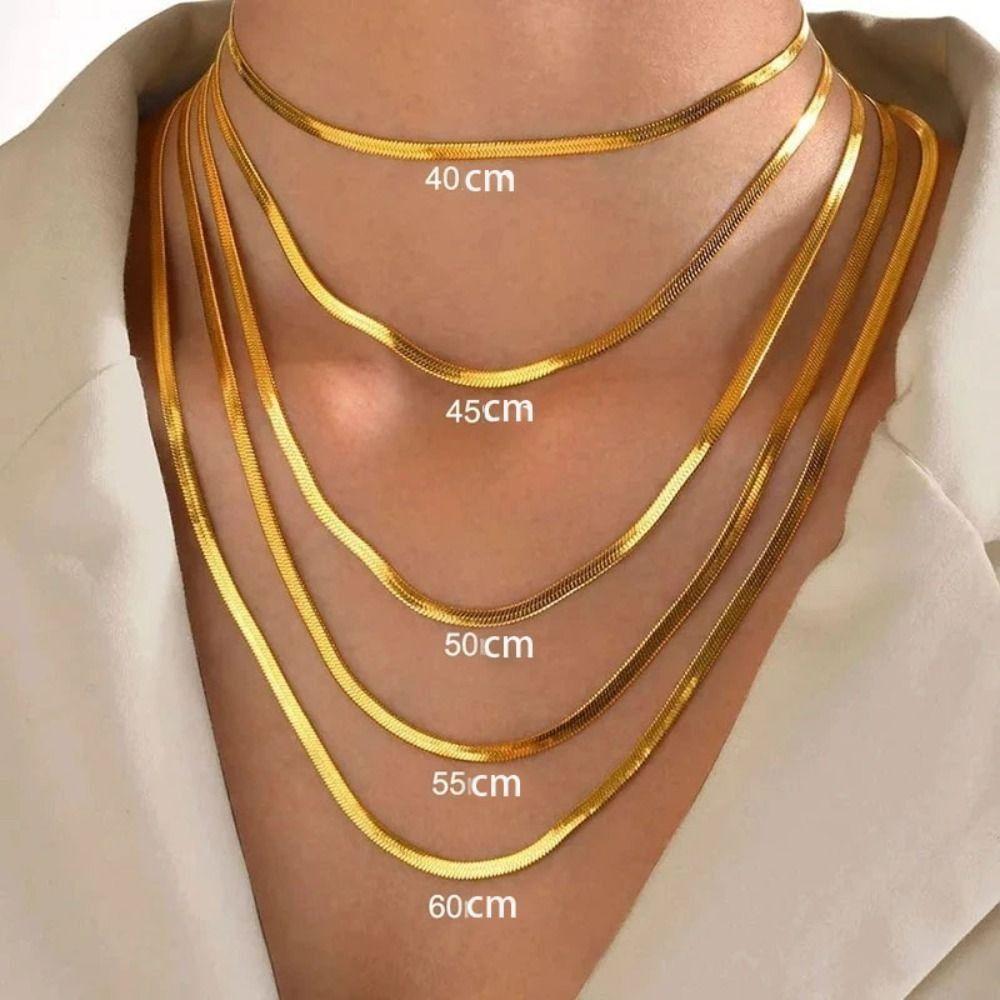 Gold/Silver Snake Chain Necklace Stainless Steel Neck Chains New Gold Herringbone woman