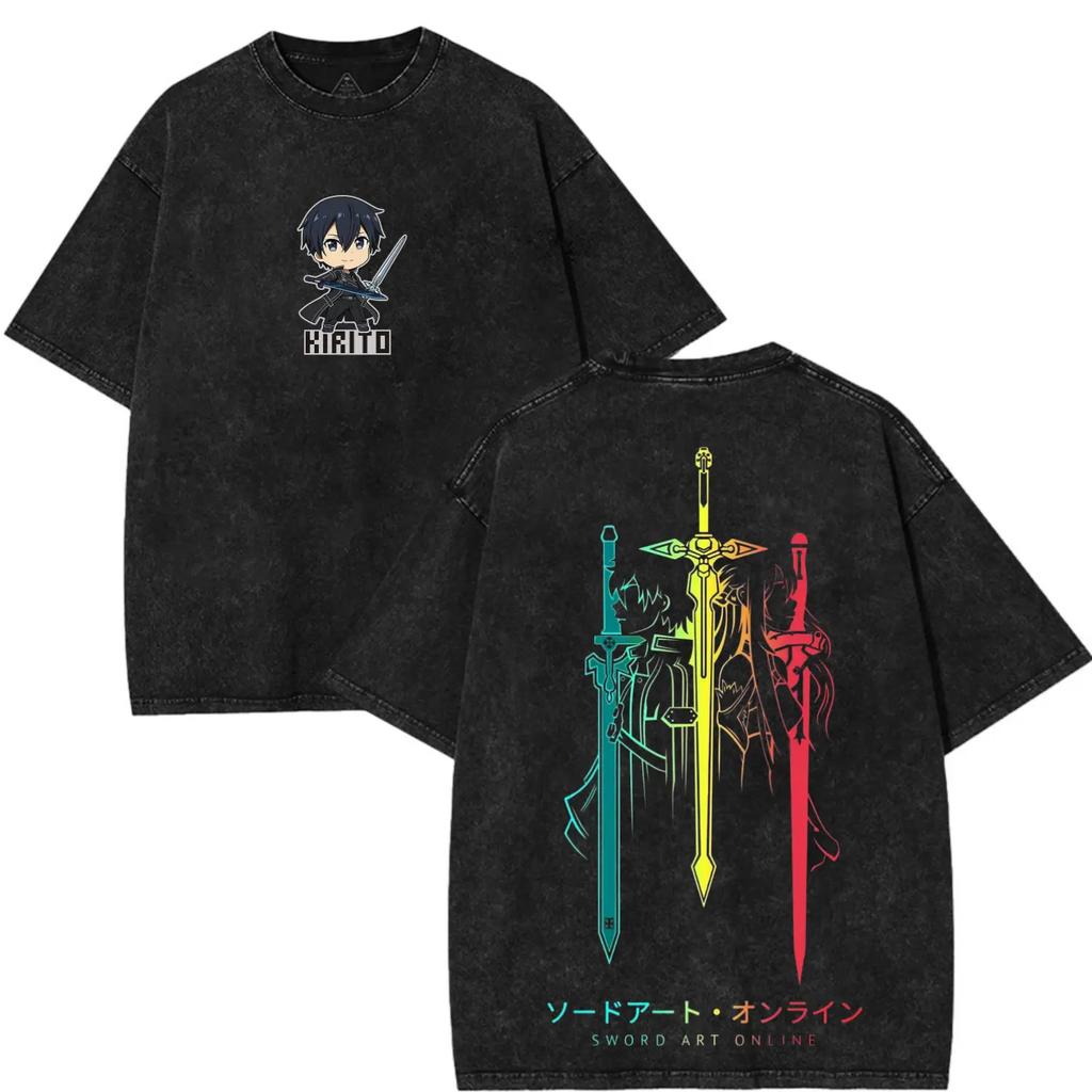 Харадзюку Аниме Sword Art Online Футболка Модная Y2k Стиранная Оверсайз Футболка Мужская Одежда Летние Короткий Рукав Хлопковые Футболки Топы