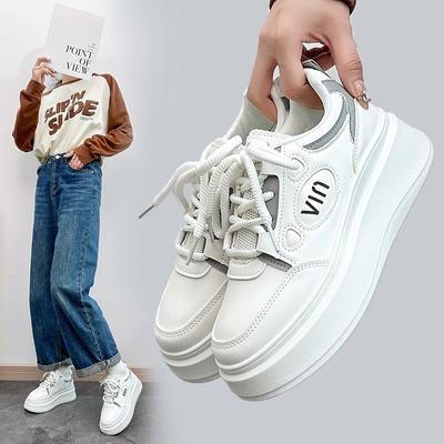 Дышащие белые туфли с низким берцем для женщин, новые весенние туфли интернет-знаменитостей с большой головкой, повседневные кроссовки на толстой подошве Sh711