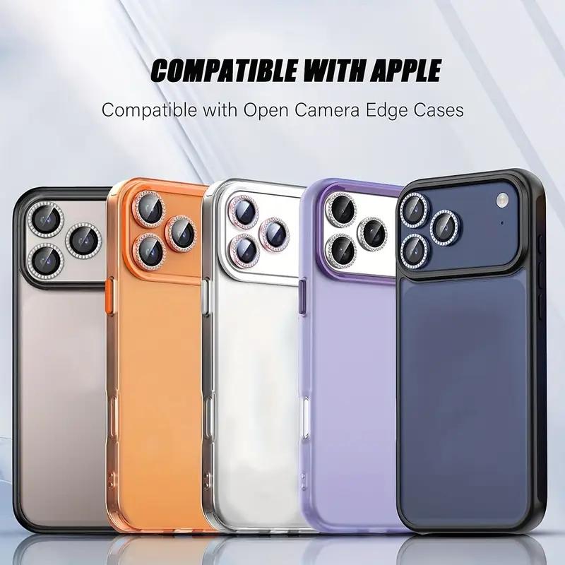 Подходит для iPhone 17 16 15 14 13 Pro Max Plus Air 16E Кристальная Защитная Пленка для Линзы Камеры со Вставками из Алмазов и Металлическим Кольцом