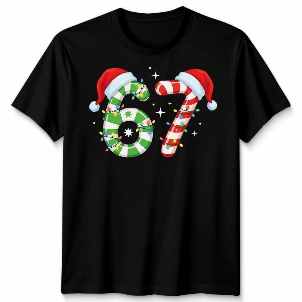 Six Seven 67th Birthday Christmas Candy Cane Numbers Unisex Unisex Graphic Tee