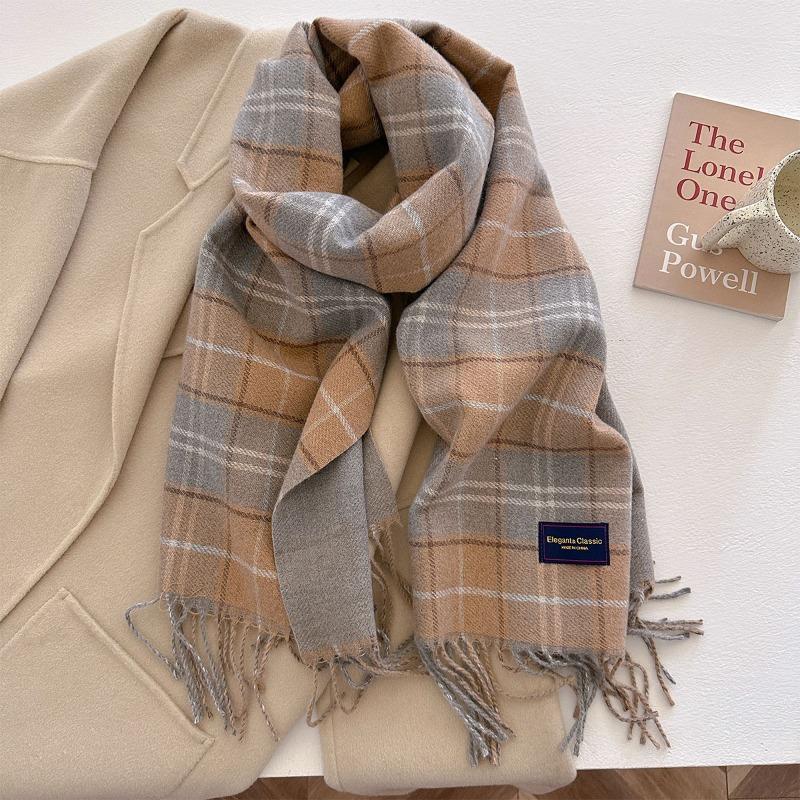 Осень и зима новый универсальный шарф женский утолщенный вязаный толстый бахромчатый теплый шарф имитация кашемира шаль