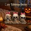 Sweet And Cool Room Decor Pink Bow Skull Figurine, See Hear Speak No Evil Skulls Ornament, Handmade Resin Art Gothic Statue for Halloween Home