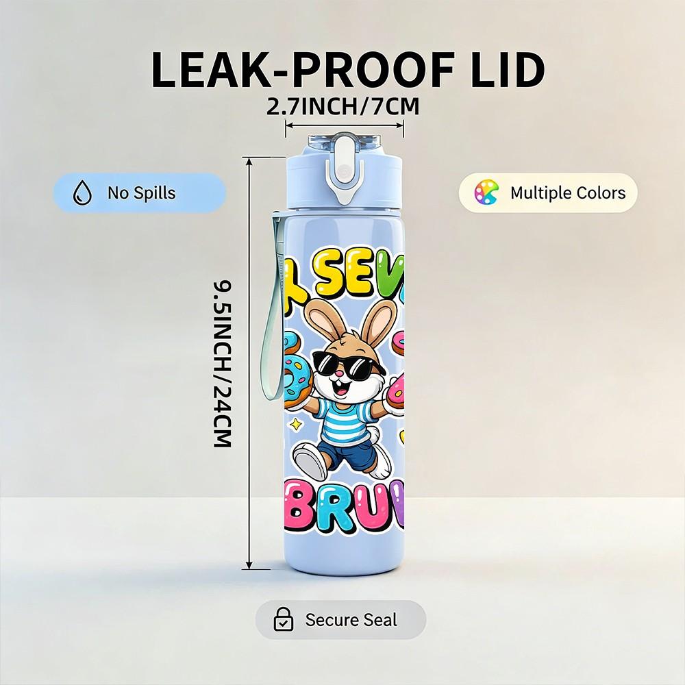 1PC Brunch Cartoon Kid Character Art 750ml Color Plastic Sports Water Bottle Leakproof Flip Straw Lid Suitable for Sports Office Home Use