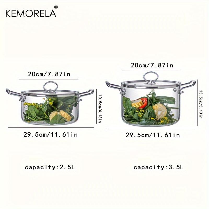 KEMORELA 1 шт. Стеклянная кастрюля 2,5 л/3,5 л Жаростойкая кастрюля для тушения Кастрюли с двумя ручками с крышкой для кастрюли Посуда из боросиликатного стекла