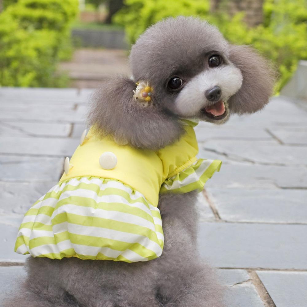 Осень и зима щенок тедди померанского шпица питомец зимний кот цветочный летящие рукава маленькая собака двухлапое платье с хлопковой подкладкой