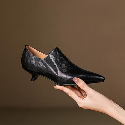 Мода НОВЫЕ Осенне/Весенние Женские Туфли Насосы Обувь из Натуральной Кожи для Женщин Острый Носок Каблук-рюмочка Элегантные Черные Слипоны Повседневная Обувь