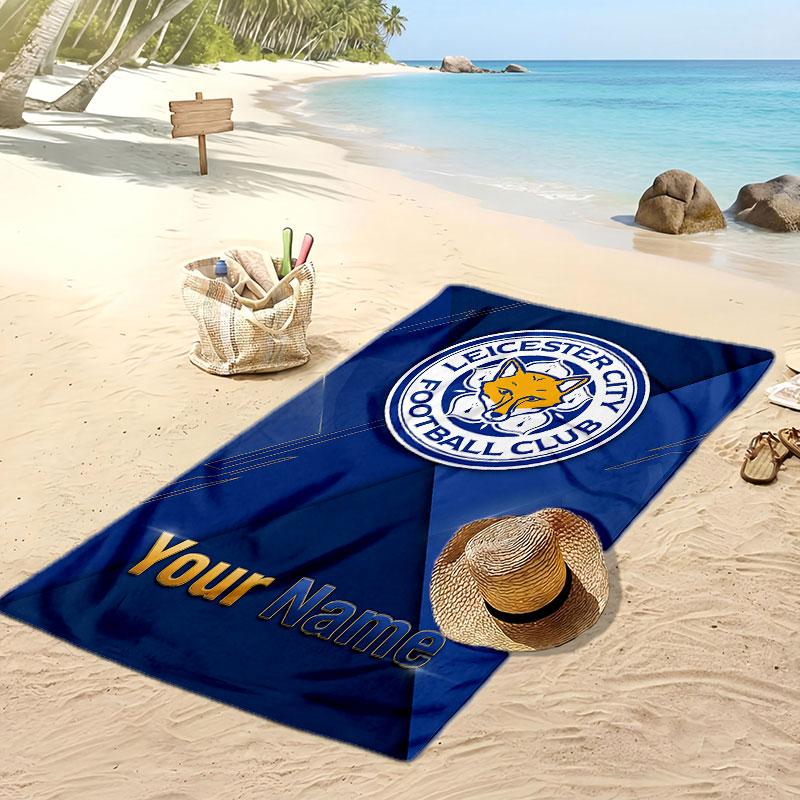 Leicester City Personalized Printed Beach Towel Soccer Logo Support Custom Name Text Absorbent Towel For Sport Travel Special Gift
