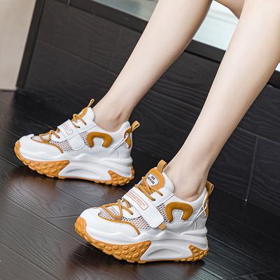 Женские кроссовки, летняя обувь для женщин, полые, из натуральной кожи, женские, массивные, на платформе, модные, кружевные, дышащие