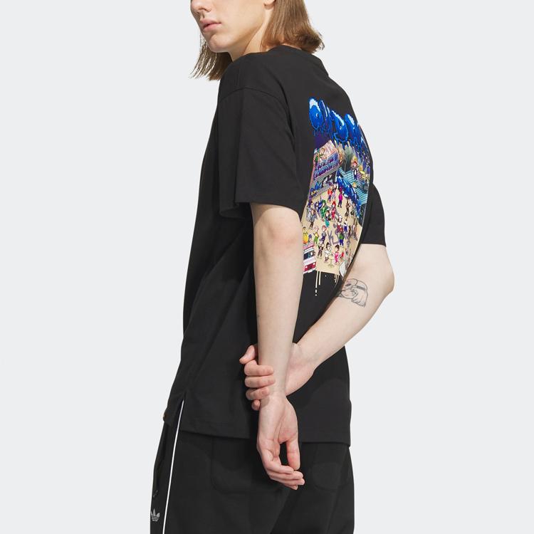 Adidas Совместная футболка Gfx Originals Trefoil X Monkey Kingdom с топами унисекс с мультяшным принтом, черная IP1791