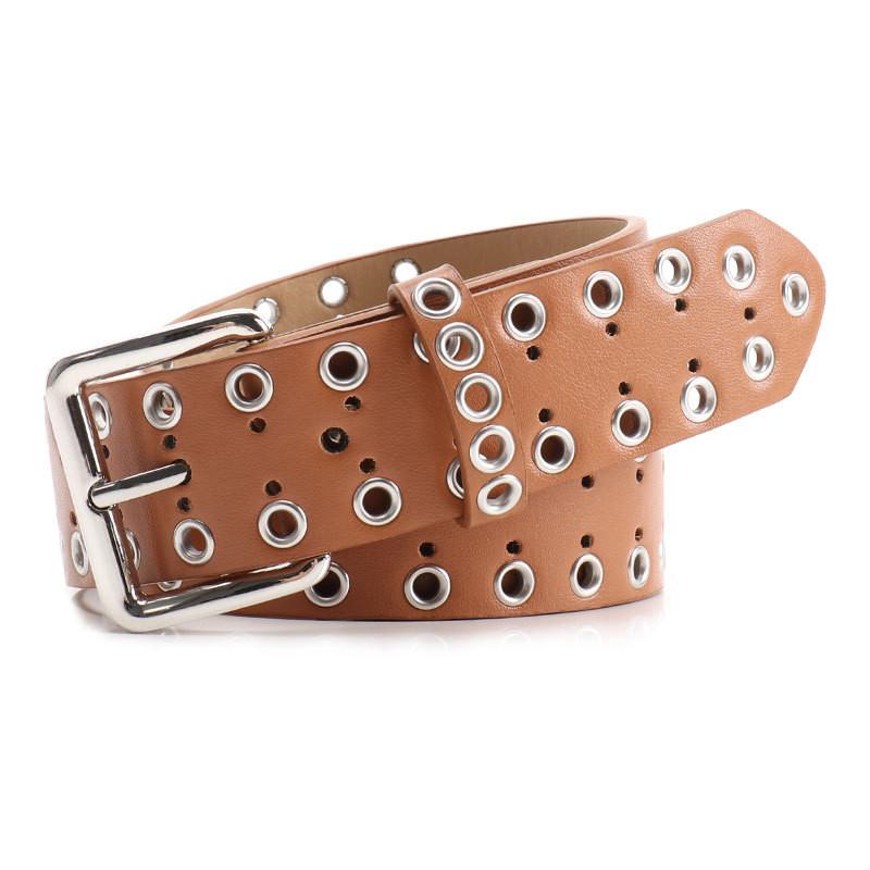Women Hollowed Metal Leather Belt With Alloy Buckle For Casual Wear And Street Style