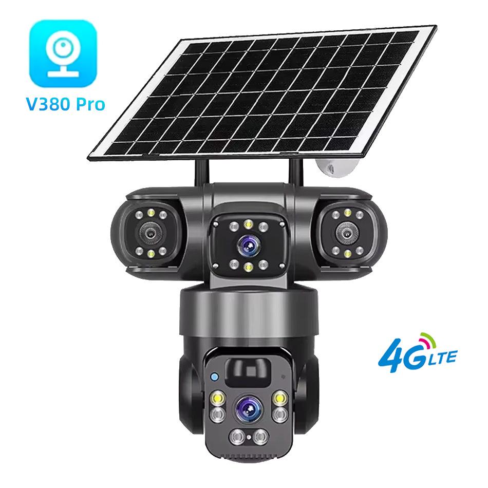 V360Pro 4G Солнечная камера видеонаблюдения: Тройная линза, Для улицы, Ночное видение, Водонепроницаемый, Молниезащищенный, Не требует сети или питания.