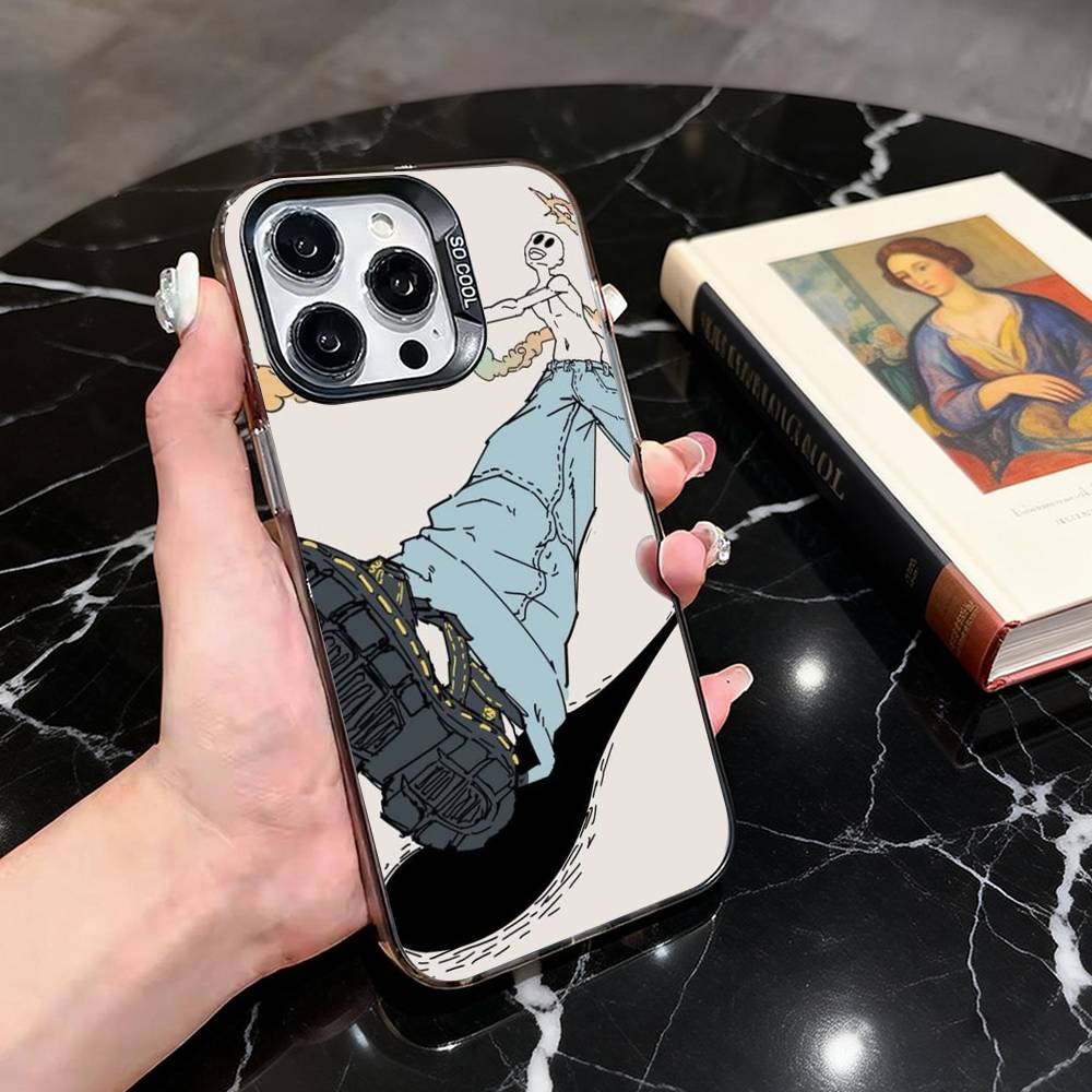 Hip-hop Comic Character Sticker Phone Case For iPhone 17,16,15,14,13,12,11 Plus,Pro Max,XS,Colored Silver Plated Inside Cover
