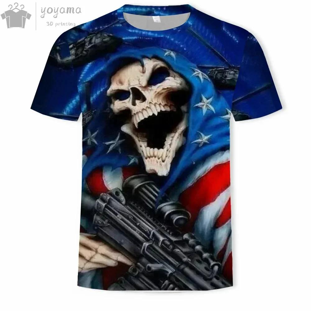 Футболка с коротким рукавом с принтом «Модный череп» 3D, мужская одежда, футболки для мужчин, забавные готические футболки с коротким рукавом и принтом «Мрачный жнец»