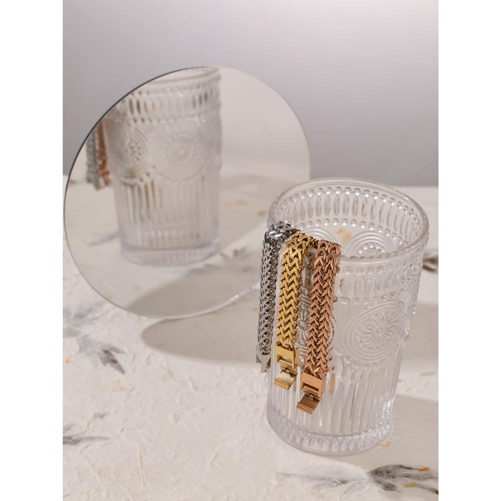 Yhpup 18 каратный позолоченный браслет из кубинской цепи из нержавеющей стали с золотым покрытием и тяжелой металлической текстурой для женщин