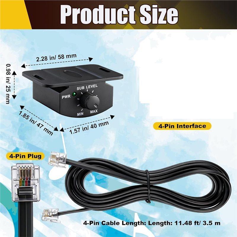 Bass Volume Control Knob,4 Pin With 11.48Ft/3.5M Extension Cable- Universal Fit For Most Car Amplifier Systems Bassvolume