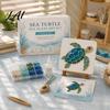 Handmade Desktop Ornaments DIY Sea Glass Mosaic Art Kit Ocean/Landscape Inspired Artwork Complete Making Tools with Colorful Pieces Craft