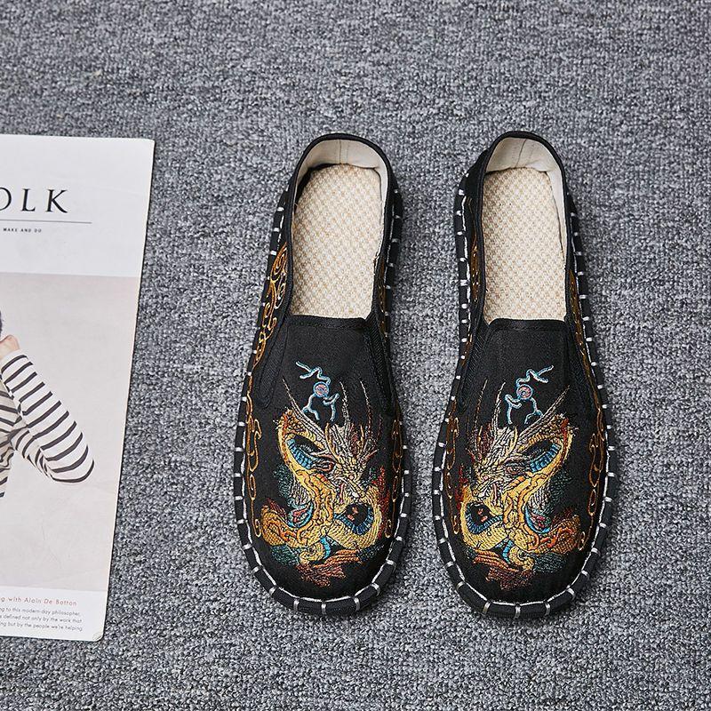 Embroidery Old Beijing Cloth Shoes Men'S Casual Canvas Shoes Men'S And Women'S Trends Korean Version Season Breathable Social Beans