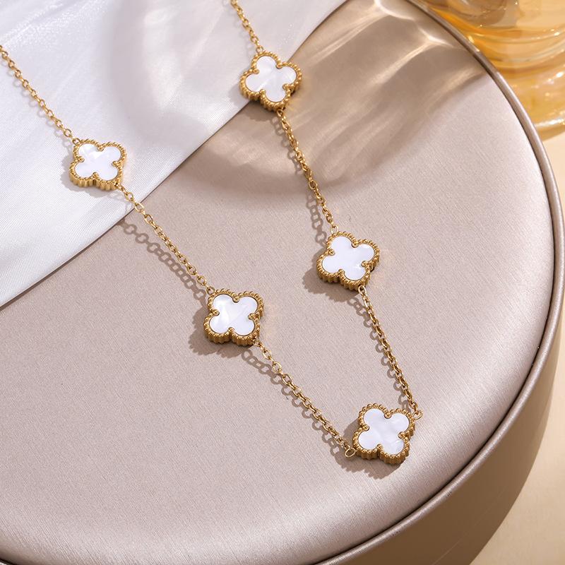 13 мм титановая сталь четырехлистный клевер пять цветков двухстороннее ожерелье Beimu 18-каратное настоящее позолоченное не выцветающее легкое роскошное ключичное ожерелье