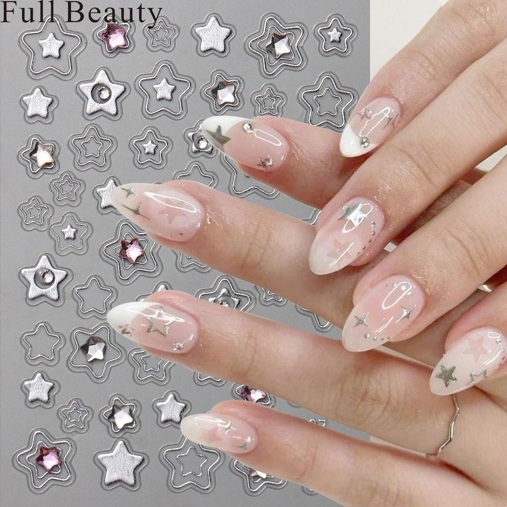 Металлические золотые серебряные наклейки для ногтей сердечки звезды нейл-арт наклейки слайдеры маникюрный декор