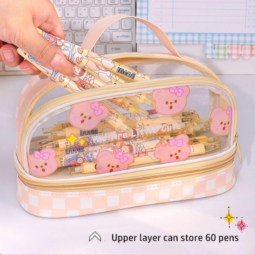 Прозрачная сумка для ручек из ПВХ, сумка для хранения ручек, милый органайзер для канцелярских принадлежностей для студентов