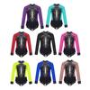 Girls Sparkly Rhinestone Leotard Color Block Sheer Mesh Patchwork Skirted Bodysuit for Dance Figure Skating Rhythmic Gymnastics Performance