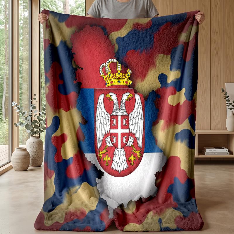 Serbia Printed Flannel Blanket Skin Friendly Warm Decorative Throw for Indoor Couch Bed Daily Use