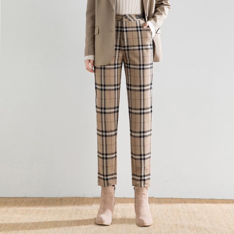 1116 autumn large plaid pants children's loose Harlan pants high waist high and thin large size casual pants dad pants plaid