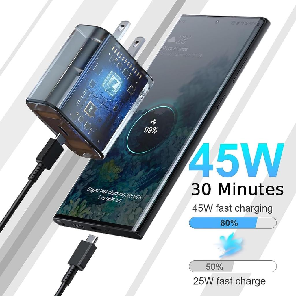 Зарядное устройство 45 Вт USB Type C Fast Chargeur Cargador Samsung Power Adapter Cable Galaxy S25 S24 Ultra S23 S22 S20 S21 FE A55 A56 Tab S9 + S8 S7