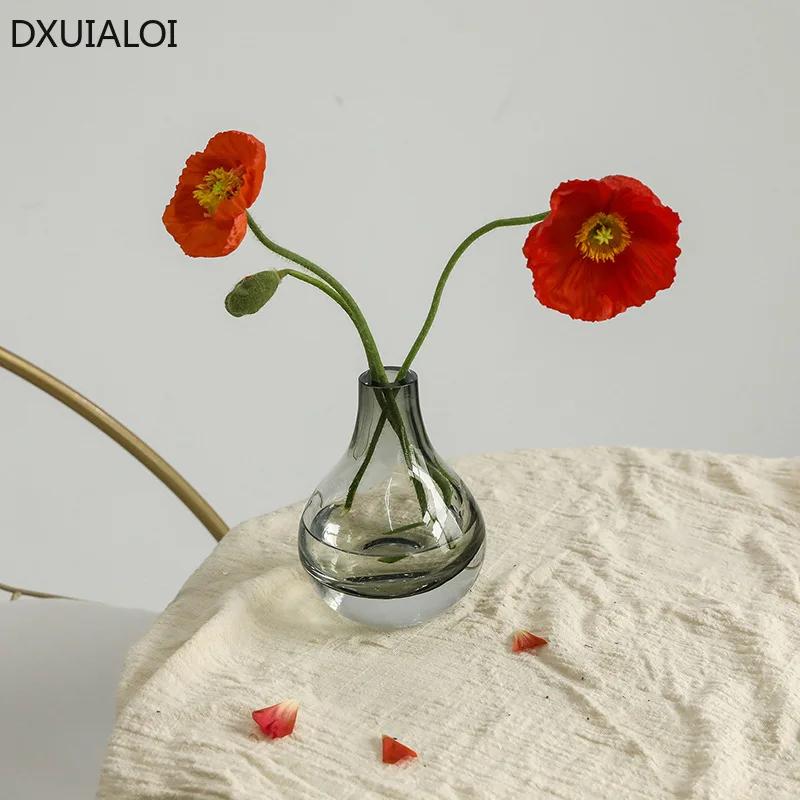 DXUIALOI Nordic Creative Colored Transparent Glass Vase Housewarming Gift Home Living Room Flower Arrangement Vase Decoration